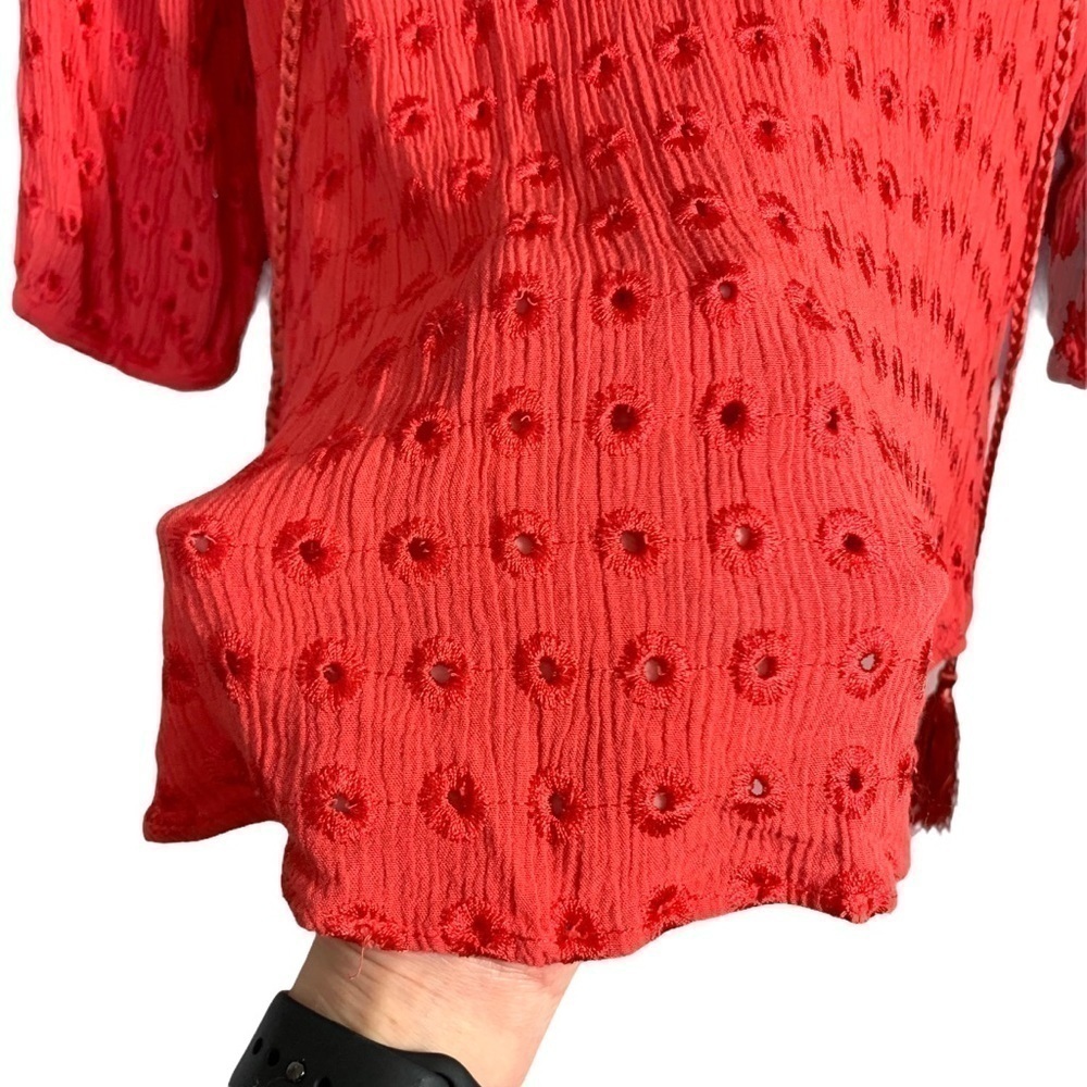 Lavender Brown Red Cedric Eyelet Stitch Fix Tassel 3/4 Sleeve Blouse Top Sz S - Picture 10 of 17